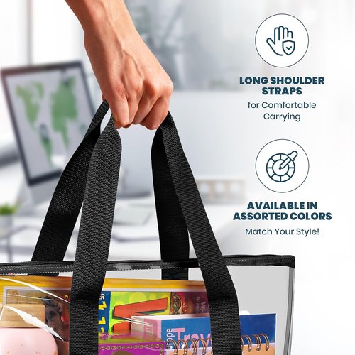 Handy Laundry Clear Tote Bag - Zipper Closure & Long Shoulder Strap | Durable Fabric Trimming