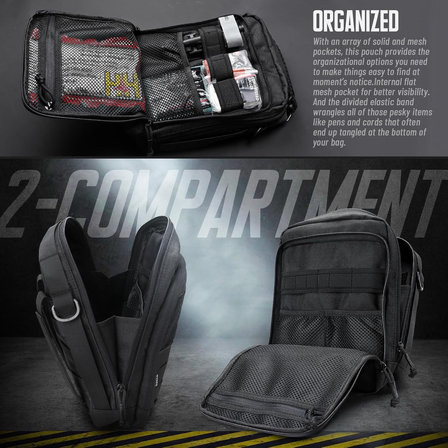 WYNEX Tactical Molle Admin Pouch - Large Capacity EDC Organizer with Double Layer Design & Elastic Webbing Panel