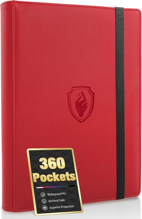 Fabmaker Premium 9 Pocket Card Binder - Sturdy Trading Card Album for 360 Cards | Red Color