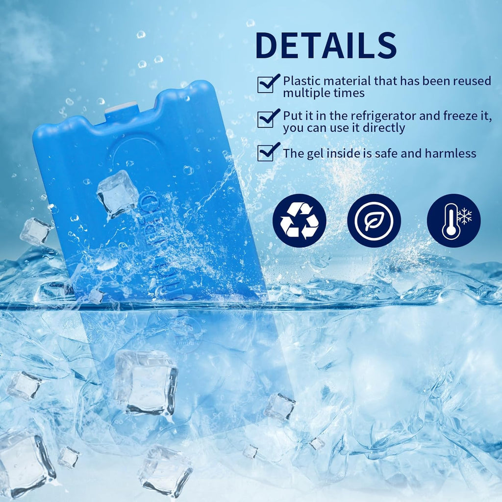 WORLD-BIO Reusable Ice Packs for Lunch Boxes & Coolers, Leakproof Quick Freeze Cold Packs for Picnics, Beach, Camping, Work - Long Lasting to Keep Drinks Cold (Thin Ice Packs 6 Pcs)