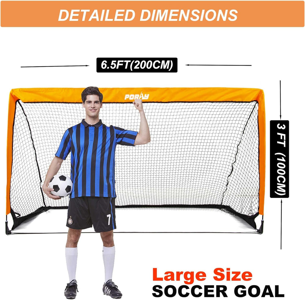 Poray Portable Soccer Goal - Pop Up Net for Kids & Adults | Durable 210D Oxford Fabric & Extra Stakes