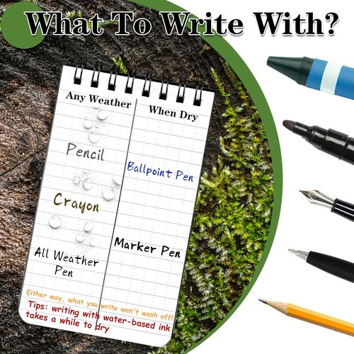 COIDEA Waterproof Notebook - 4 Pack Top-Spiral Pocket Notepad | 3" x 5" Weatherproof Memo Pads for Outdoor Use