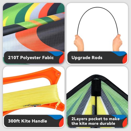 Kite Large Delta Kites - Easy to Fly Rainbow Design for Kids & Adults | Durable Beach Kite with Tangle-Free Line