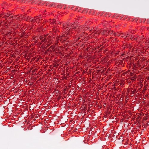 Funcredible Red Sequin Skirt - Sparkly Fringe Mini Skirt with Chunky Glitter - Hula Skirt - Sparkly and Shimmery Mini Skirt for Women and Girls