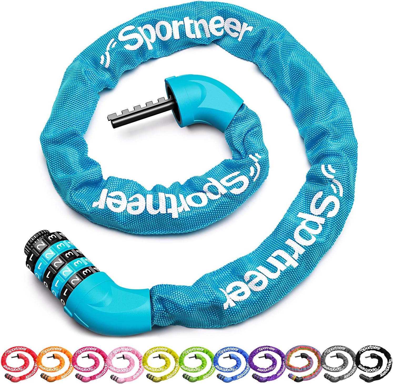 Sportneer Bike Lock - High Security 5-Digit Combination Anti-Theft Chain Lock | 3.2/3.6/4ft Heavy Duty for Bikes, Motorcycles, Scooters, and Gates - 4/6mm Thick, Keyless Design