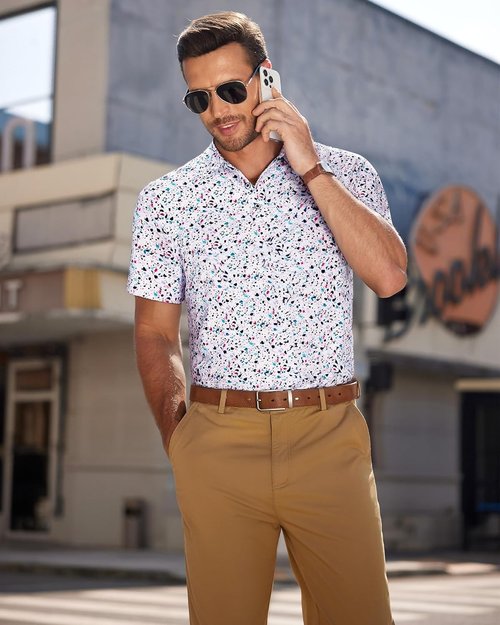 Demeanor Men's Golf Polo Shirt - Short Sleeve Dry Fit Performance | Moisture-Wicking Casual Print