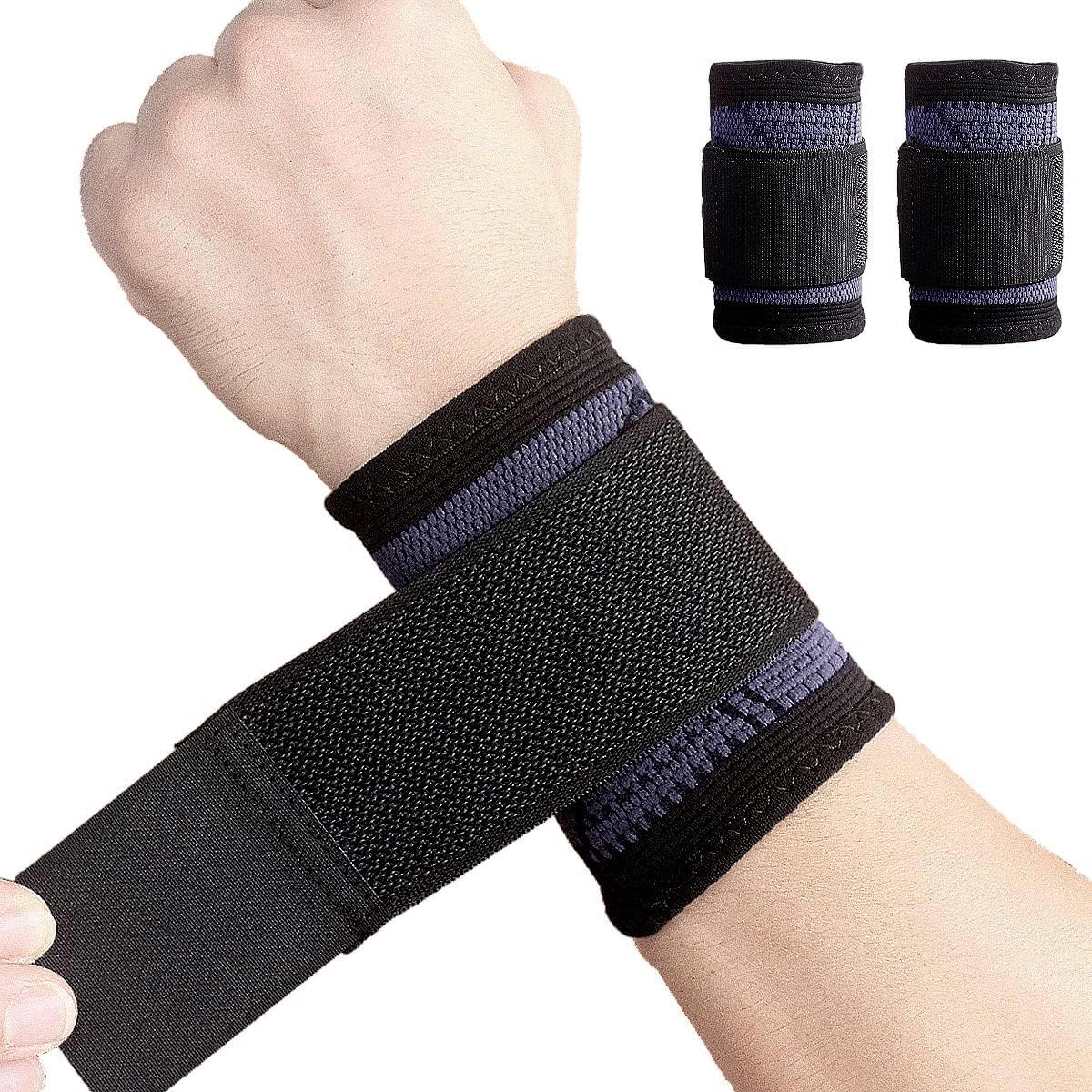 YUNYILAN Wrist Brace - Compression Support Sleeves for Carpal Tunnel & Tendonitis Relief | Black, Medium (2 Pack)