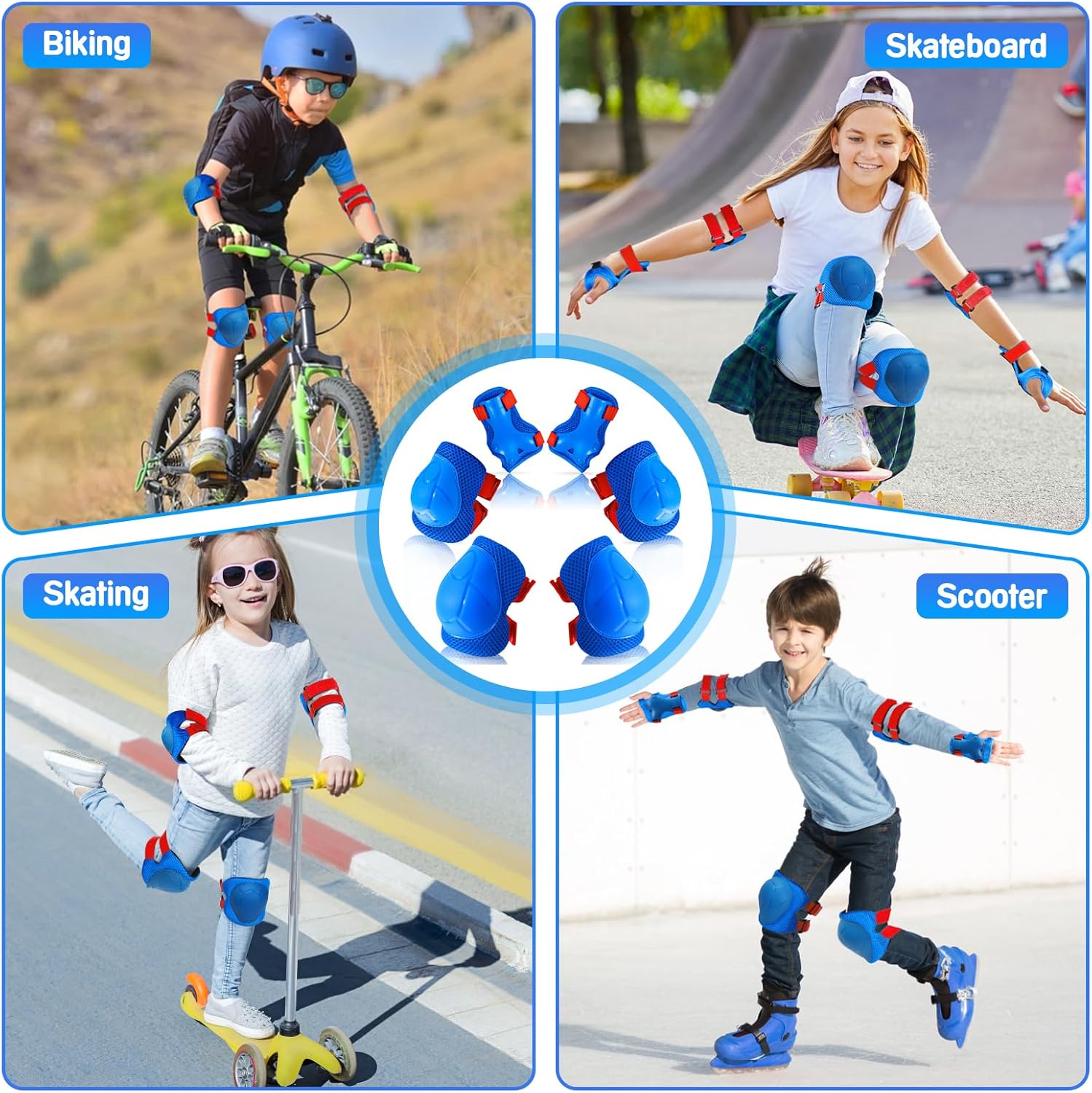 Wemfg Kids Protective Gear Set - Knee Pads, Elbow Pads & Wrist Guards for Ages 3-14 | Ideal for Skating & Cycling