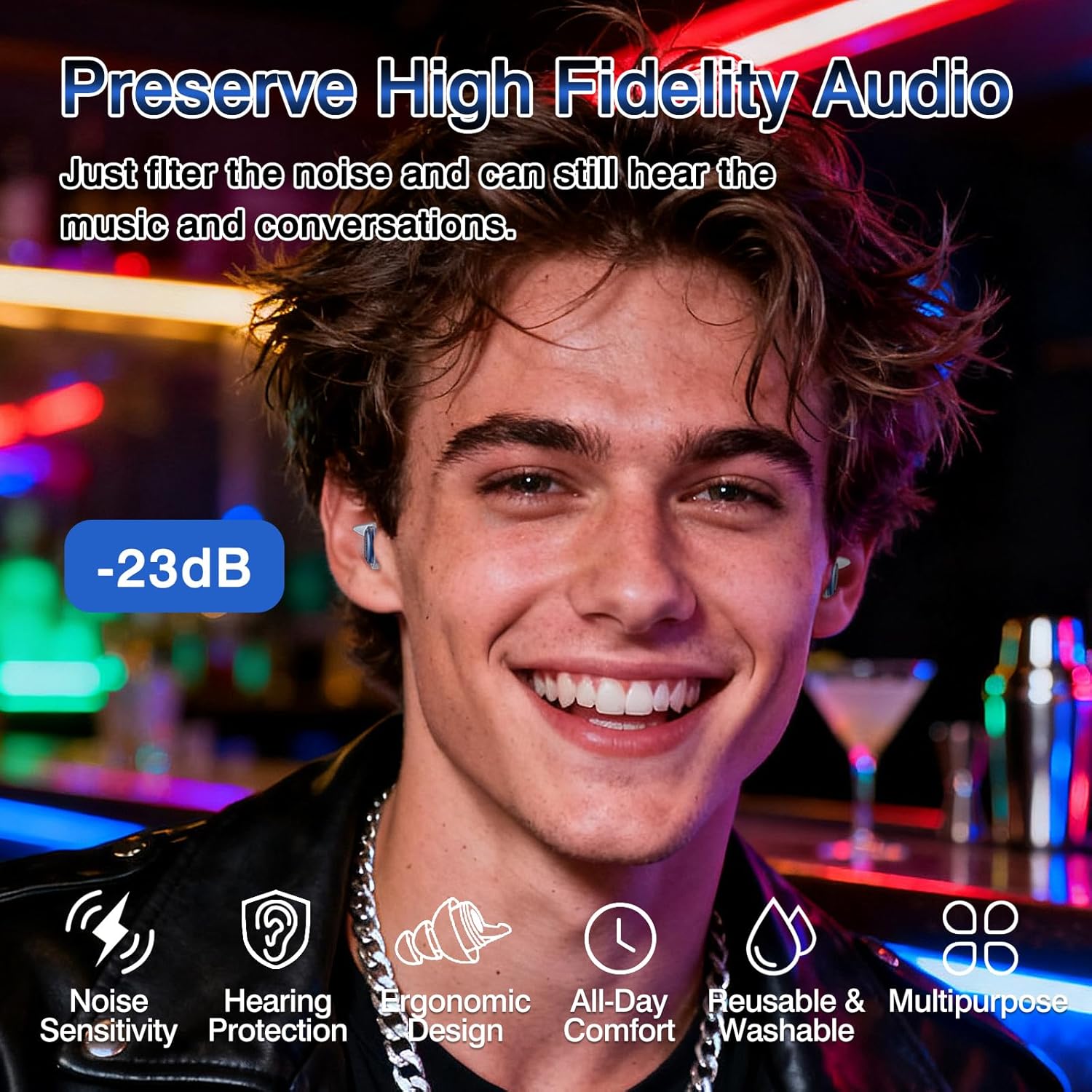 Skiennix Concert Ear Plugs - Reusable High-Fidelity Musician Earplugs with 20dB Noise Reduction & Carry Case