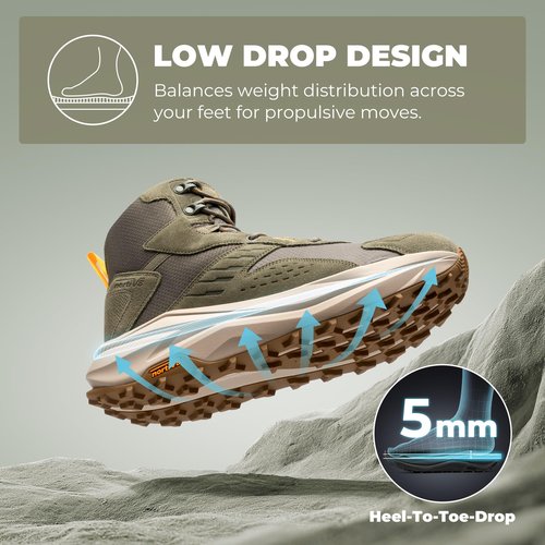 NORTIV 8 Men's Wide Toe Box Hiking Boots Low Drop Waterproof Outdoor Trekking Camping Shoes Katahdin,Size 11,Olive,SNHB25001M