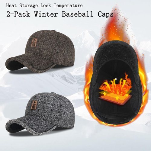 Yooooomi 2 Pack Winter for Men Outdoor Hat,Adjustable Warm Baseball Cap Hats Dad Caps (US, Alpha, One Size, Black+Brown)