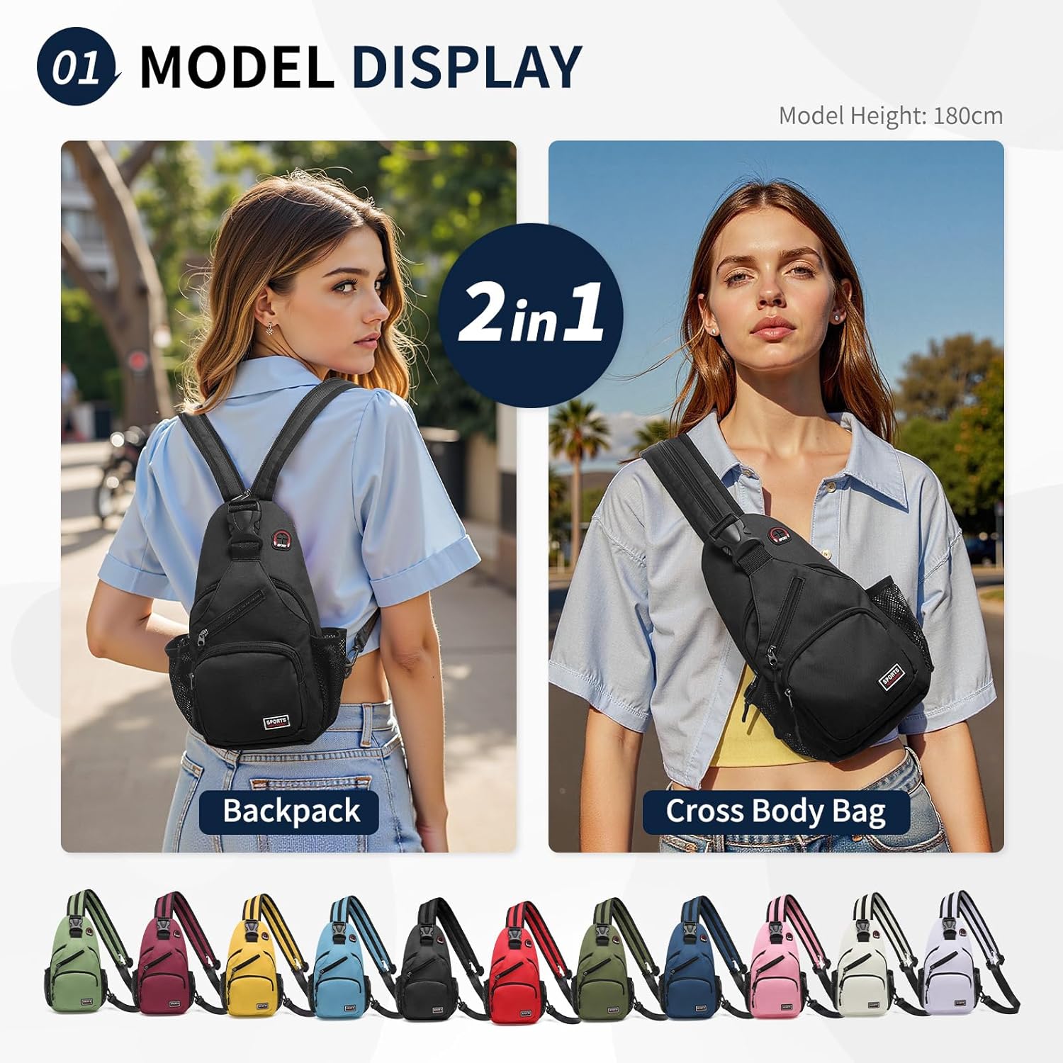 Skiennix Convertible Sling Bag - Lightweight Crossbody Backpack for 7.9" Tablet | Black
