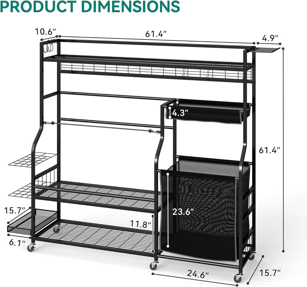 YITAHOME Sports Organizer - Multi-Functional Garage Storage Rack for Golf Gear | Holds 3 Bags & Clubs, Wheels Included