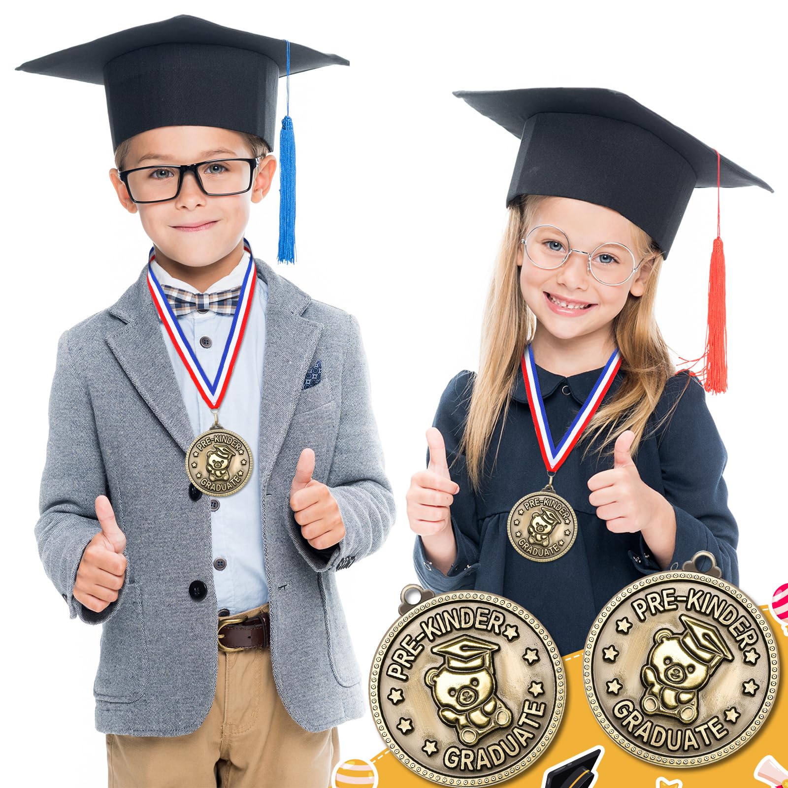 Remuuly 30/60 Pcs Kindergarten Graduation Award Medals for Kids 2'' Preschool Award Medallion with Neck Ribbon Congrats Graduation Gifts for School Student Party Favor(30 Pcs,Bear)