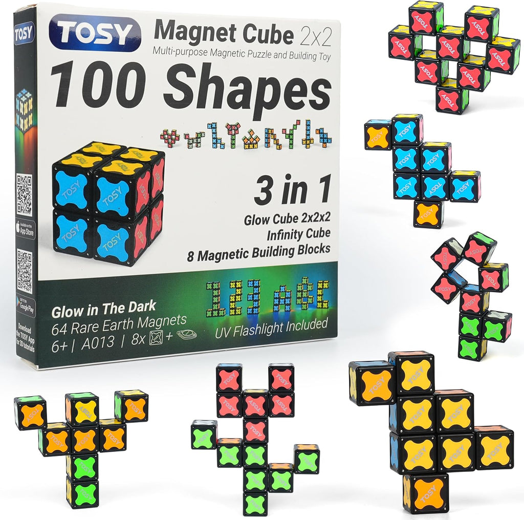 TOSY Magnet Cube 2x2 - 2-in-1 Puzzle Cube & Customizable Infinity Cube | Sensory STEM Toy for Kids