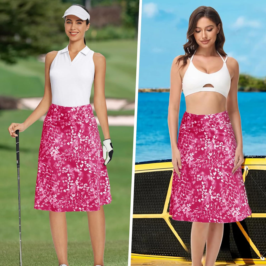 Skiennix Women's Athletic Skorts - Modest Knee-Length Running Skirt in Stylish Midi Design