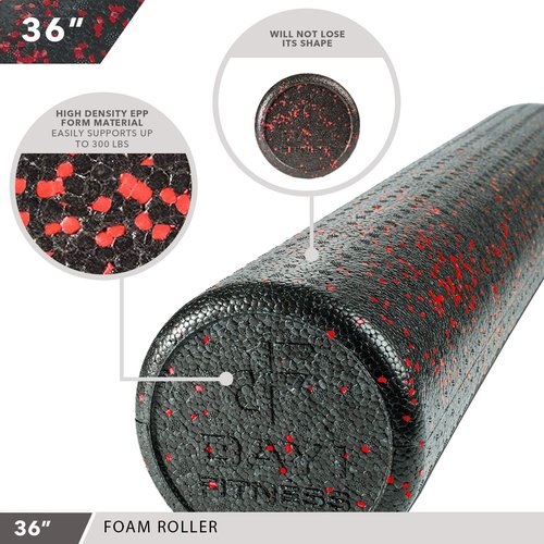 Day 1 Fitness High Density Muscle Foam Roller - Ideal for Deep Tissue Massage & Pain Relief - Speckled Red, 36”