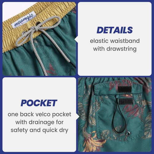 Maamgic Men's Vintage Swim Trunks - Quick-Dry 80s/90s Style Board Shorts with Mesh Lining