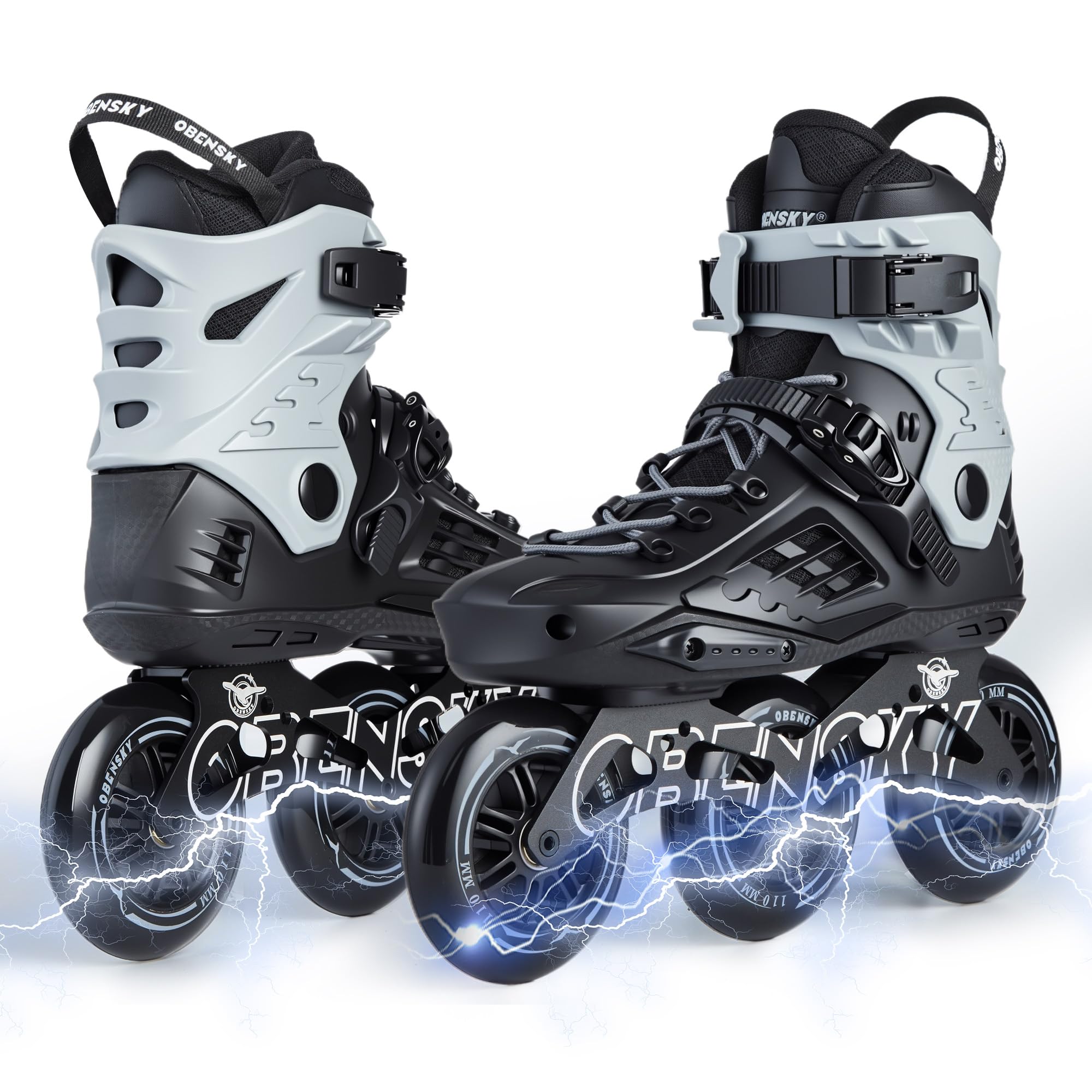 OBENSKY Adults Roller Blades for Women & Men, Inline Skates High Professional Roller Skate Blade for Teens, Fitness & Recreation Racing Skates, Black & Gray, Size 6.5-10.5