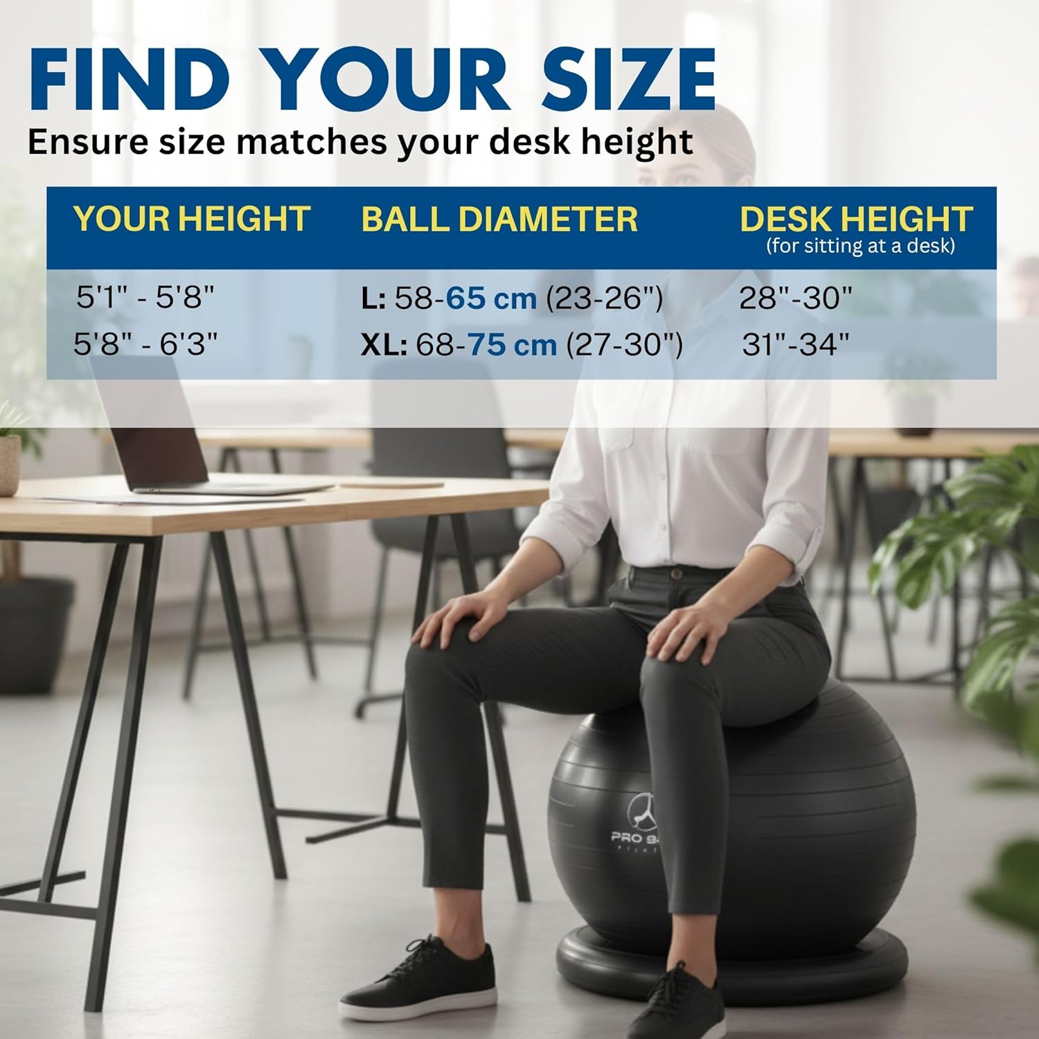 ProBody Pilates Yoga Ball Chair - Exercise Ball with Base for Home Office & Workout | Stability Seat for Back Support