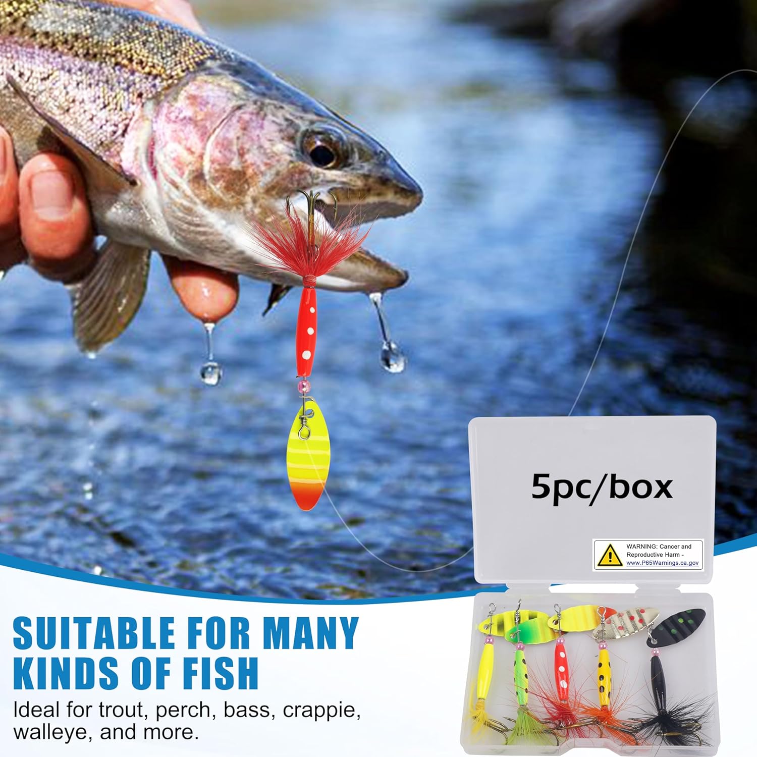 Spinnerbaits Rooster Fishing Lures Kit - Hard Metal Inline Spinner Baits for Bass, Salmon & Trout