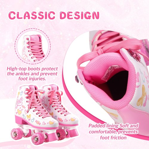 METROLLER Classic Roller Skates Girls Ages 8-12 Women's Quad Skates with Light up Wheels, High-top PU Leather Indoor Recreational Skates