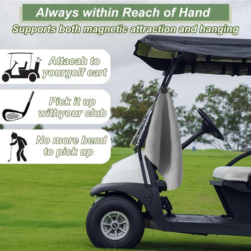 Magnetic Golf Towel-Max N52 Industrial Magnet, over than 60 LB Pull , with Rubber Cover and Carabiner, 24x16inch Lager Size, Non-abrasive and Lint Free, Strong Hold to Golf Carts or Clubs - Grey