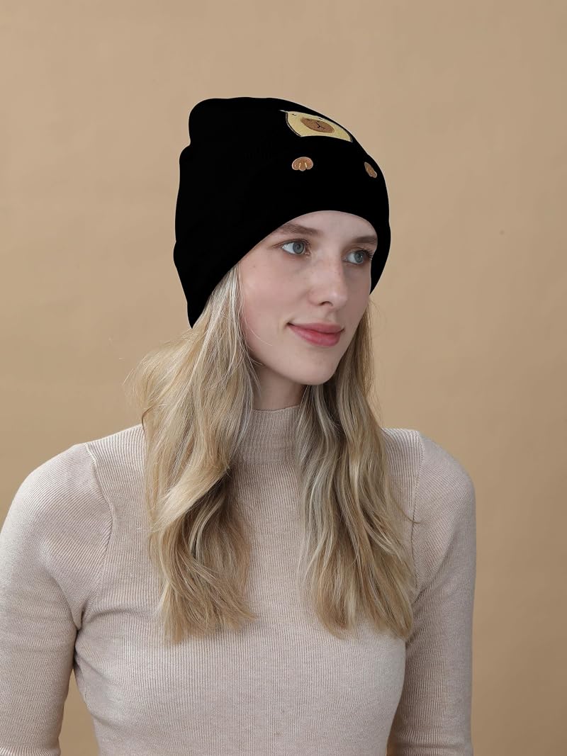 Capybara Embroidered Knit Beanie - Funny Capybara Gift for Women & Men, Variation Black1