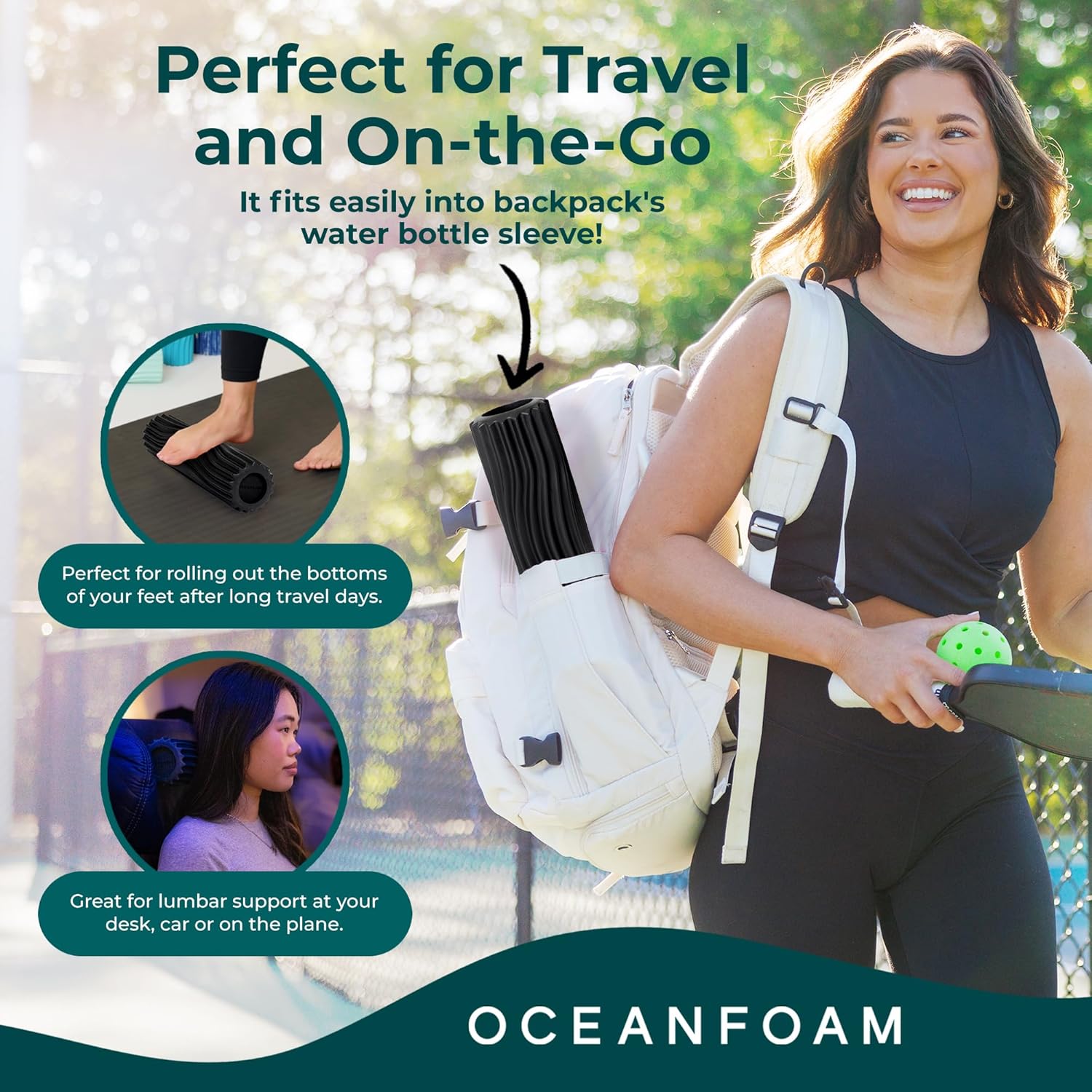 Oceanfoam Ripple Foam Roller - Firm Mini Travel Roller for Deep Tissue Massage | 11" x 3.35" - High Density, Ergonomic Design (Black)