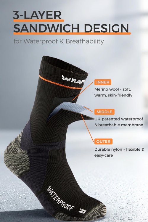 WRAP ME Waterproof Socks for Men Women, Ultimate Warmth with Merino Wool, Waterproof Hiking Socks with Breathable Cushion