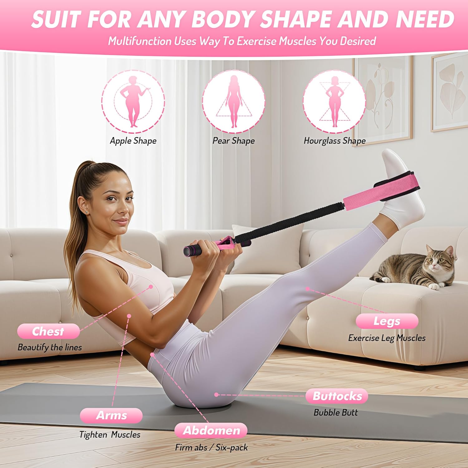 Pedal Resistance Band with Handle - Upgraded 55LBS Exercise Bands for Core, Abs, Legs, and Arms