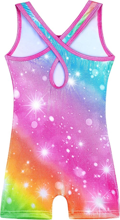 HOZIY Leotards for Girls - Sparkly Biketard with Snowflake Ribbon in Blue, Purple & Hot Pink