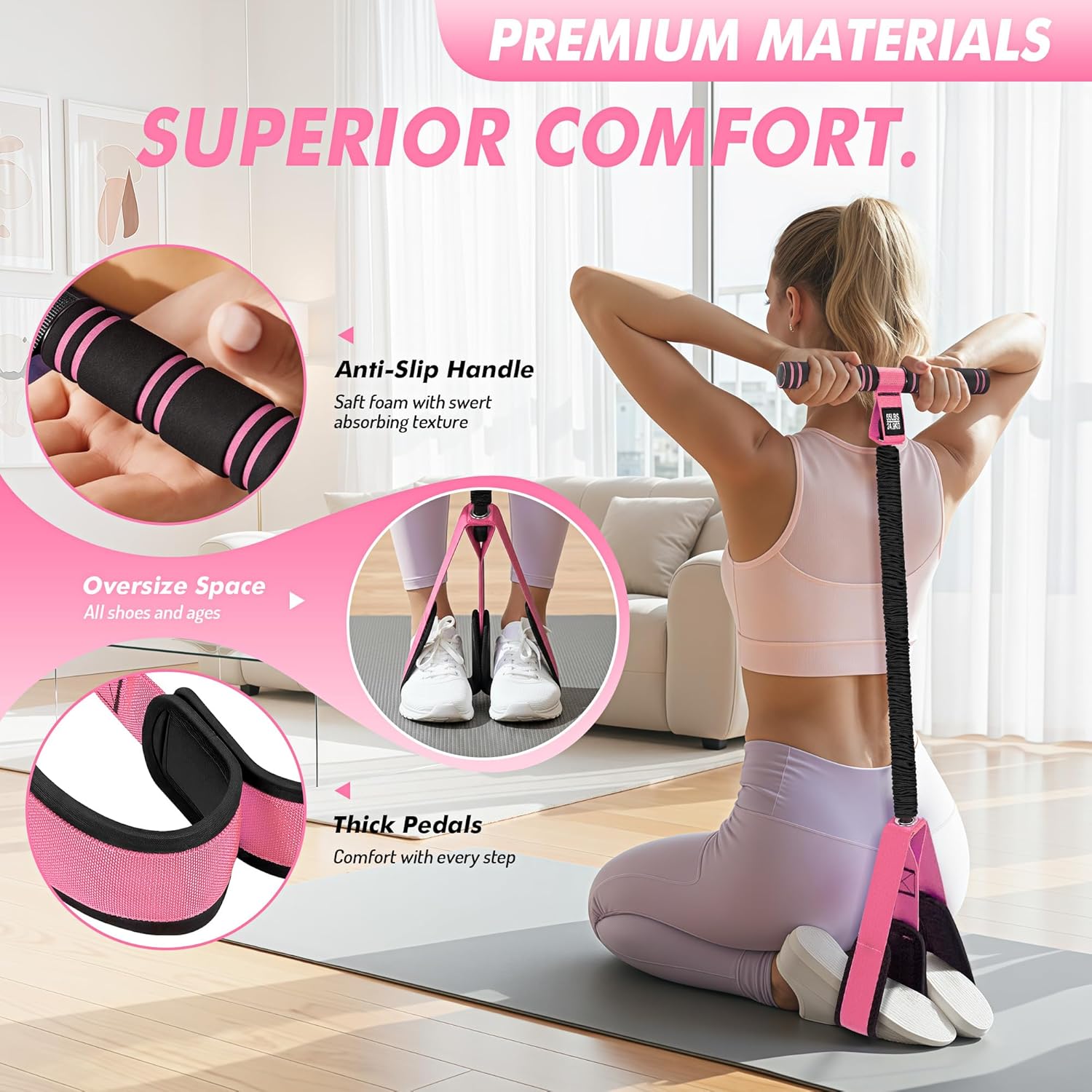 Pedal Resistance Band with Handle - Upgraded 55LBS Exercise Bands for Core, Abs, Legs, and Arms