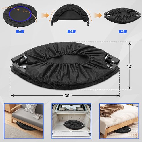 HYD-Parts Mini Trampoline for Adults & Kids - Adjustable Bar, Indoor Fitness Rebounder | Max Load 440lbs