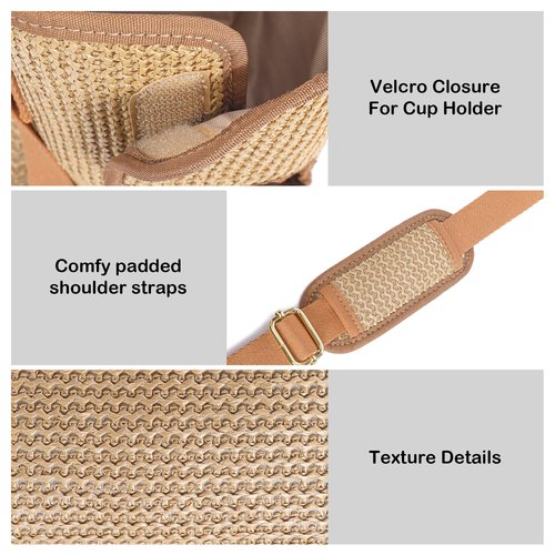NEICOA Straw Water Bottle Holder with Strap for Stanley Cup 40/30 oz Summer Crossbody Bags Water Bottle Carrier Sling Woven Beach Purse with Phone Pocket Travel(Khaki 30oz)