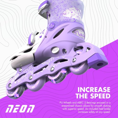 Yvolution Neon Skates, Inline Skates for Kids with LED Wheels, Adjustable Sizing (Purple, 3-6)