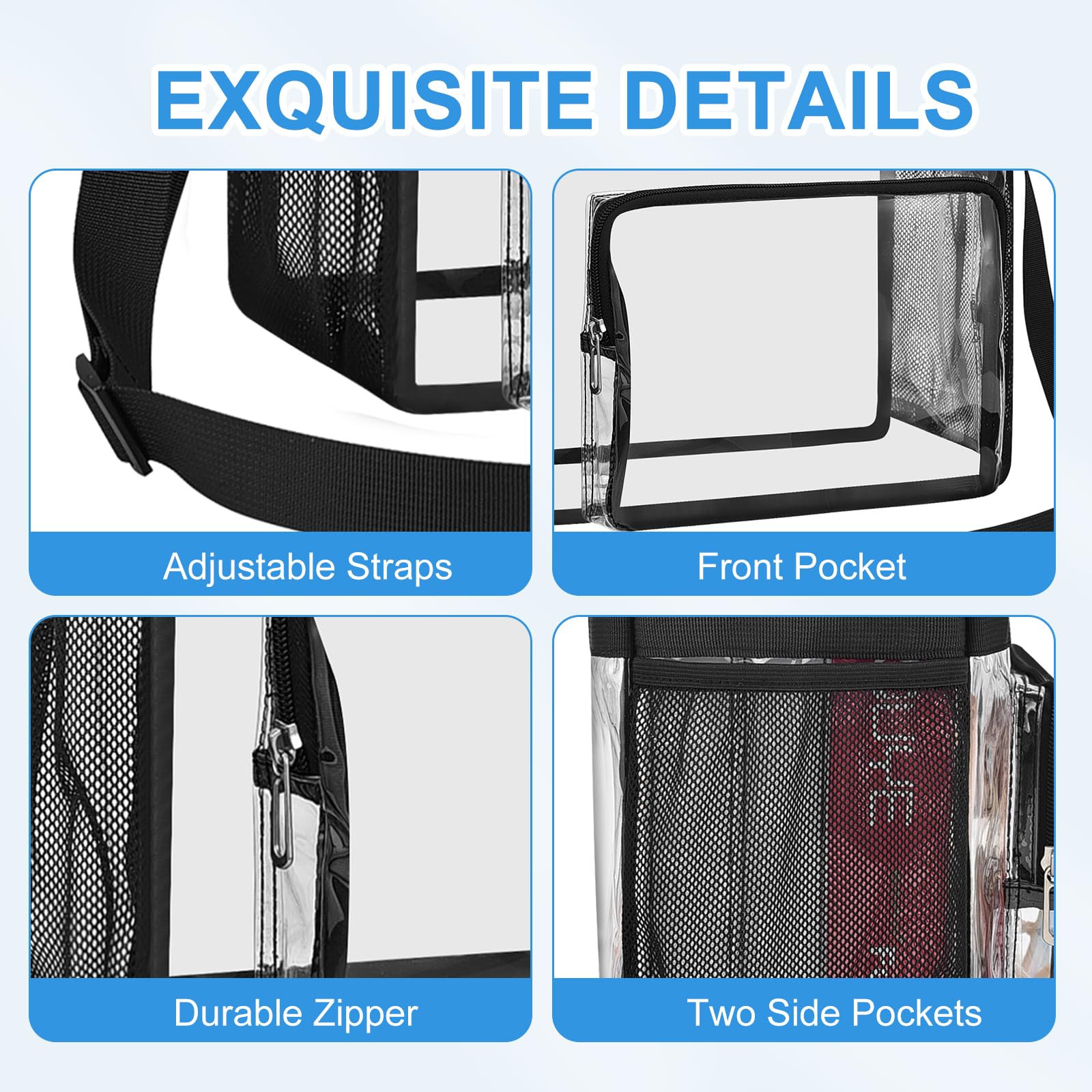 Busiuw Clear Bag for Stadium Events, Stadium Approved 12x12x6 Clear Tote Bag with Reinforced Straps for Sport Fan, Work Concert Travel(Black)