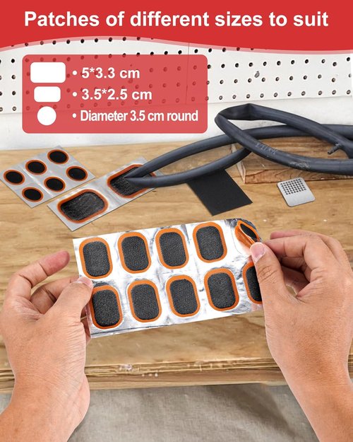 Bike Tire Repair Kit - 20 PCS Vulcanizing Patches with Manual, Rasp & Lever | Essential for Mountain & Road Bikes