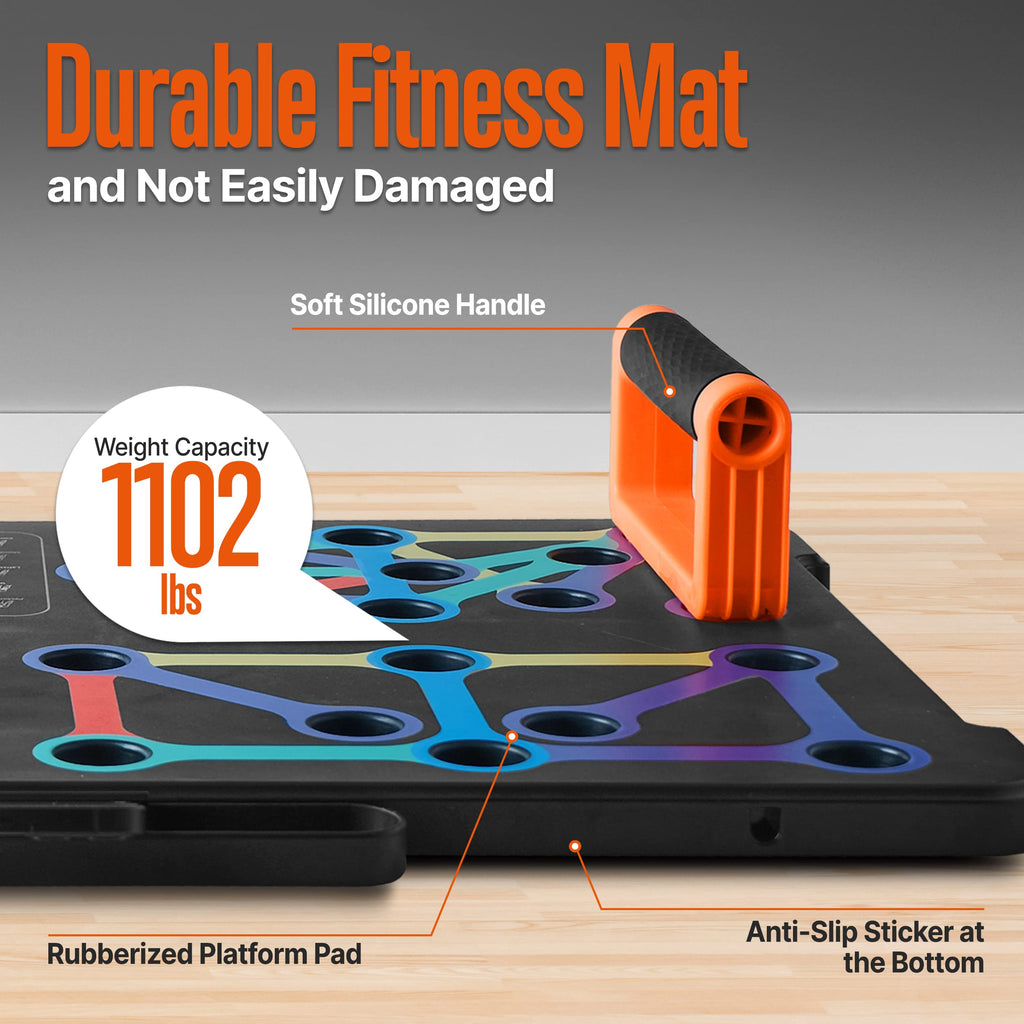 SQUATZ Portable Push Up Board - Bars Includes 5 Resistance Bands, Bag, and Pilates Rod - Work Out Equipment for Home Gym for Full Body - Strength Training Equipment Handles - Capacity 1,100 LBS