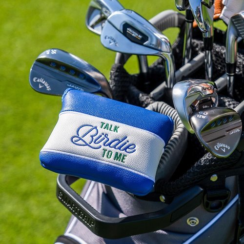 Izzo Golf Funny in Your Face Mallet Putter Headcover - Talk Birdie Funny Saying Joke/Gag Golf Headcover for Your Putter,White