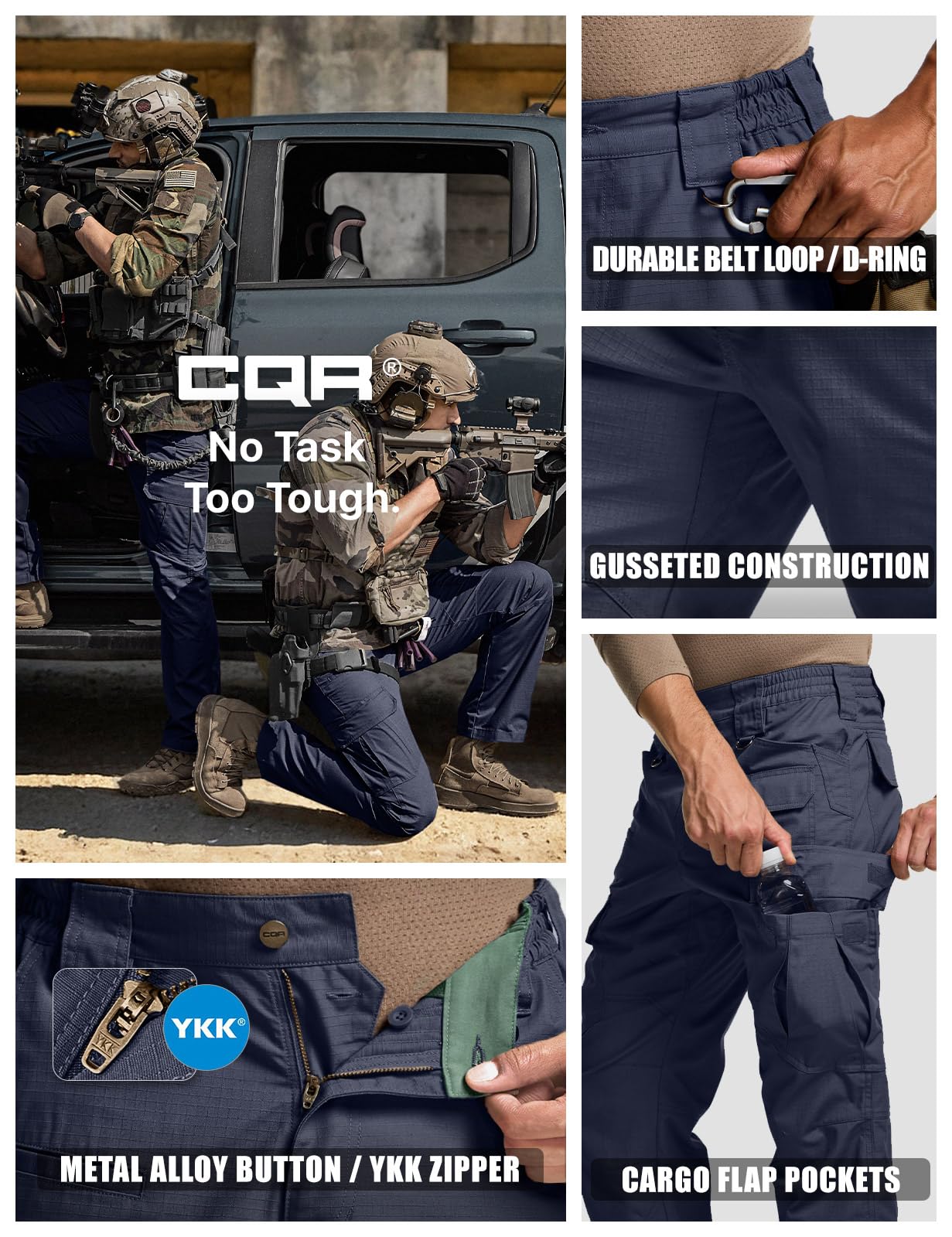 CQR Men's Tactical Pants, Water Resistant Ripstop Cargo Pants, Lightweight EDC Work Hiking Pants, Outdoor Apparel, Duratex Mag Pocket Police Navy, 40W x 32L