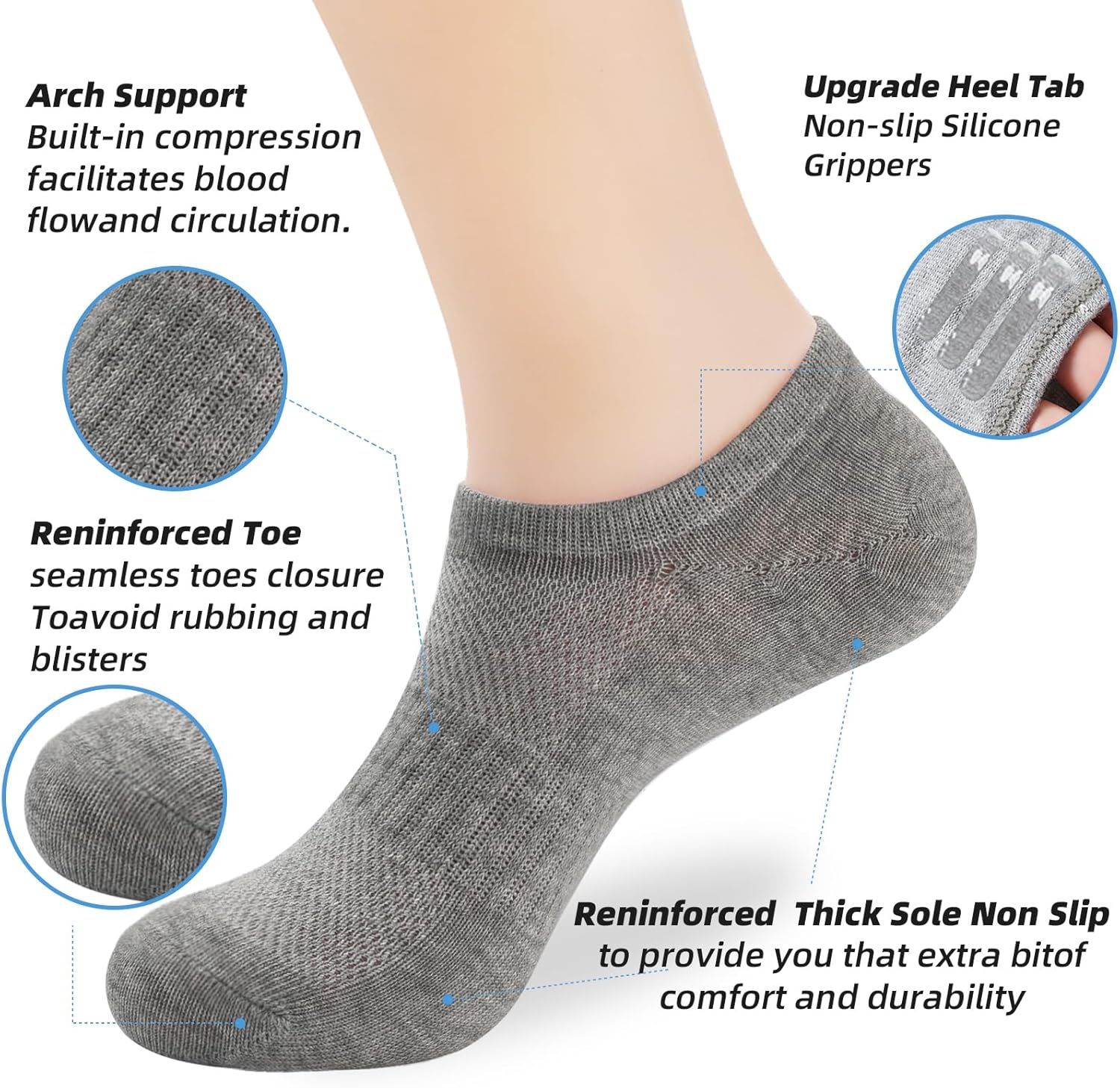 Skiennix No Show Socks - Low Cut Ankle Athletic Socks for Men & Women | Anti-Slip Invisible Liner