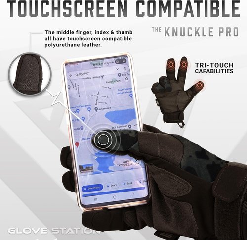 Glove Station Touchscreen Utility Gloves for Men - Hard Knuckle Protection for Motorcycle & Outdoor Work | Black Multicam, Small