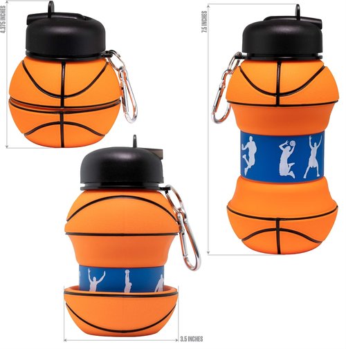 Maccabi Art Clip-On Silicone Basketball Water Bottle - BPA-Free, 18 Oz for Kids