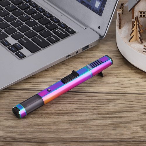 VEXO Torch Lighter Jet Flame Refillable Butane Lighter with Safety Lock, Visible Gas Window, Torch Refill Adapter for Grill BBQ Candle Camping (Butane NOT Included) (Rainbow)