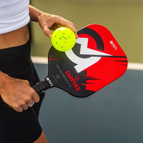 A11N Empire Edgeless Pickleball Paddle – Carbon Fiber Paddle with Longer Handle Design for Double-Handed Backhand & SuperGrit Surface Texture Technology, PowerMax – Elongated Shape, Red
