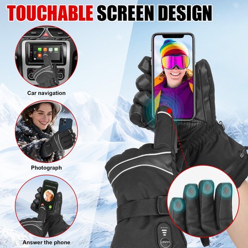 MaweMe Heated Gloves for Men Women,Electric Heated Ski Gloves with 3 Heat Settings, Rechargeable Heating Motorcycle Glove, Winter Thermal for Hiking Hunting Cycling