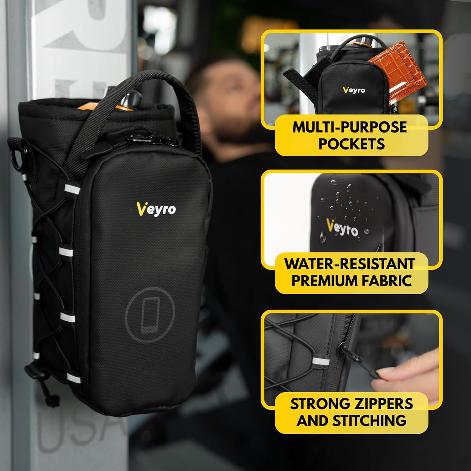 Veyro Magnetic Gym Bag - Strong Magnetic Phone Holder & Compact Crossbody Pouch - Black