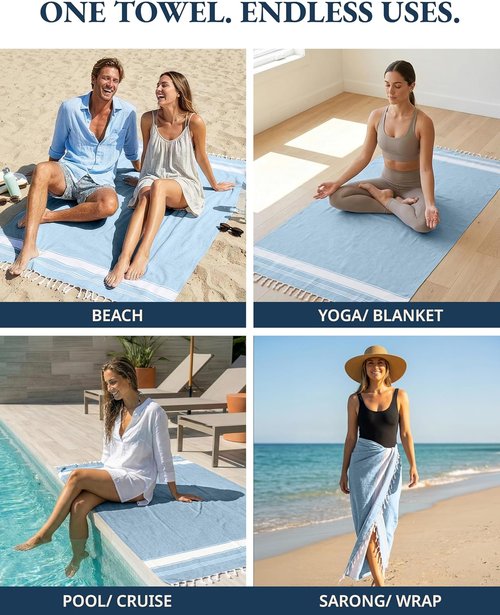 LANE LINEN Oversized Beach Towels for Women - Quick Dry, Sand Free, Lightweight, 39"x71", Sky Blue | 2 Pack