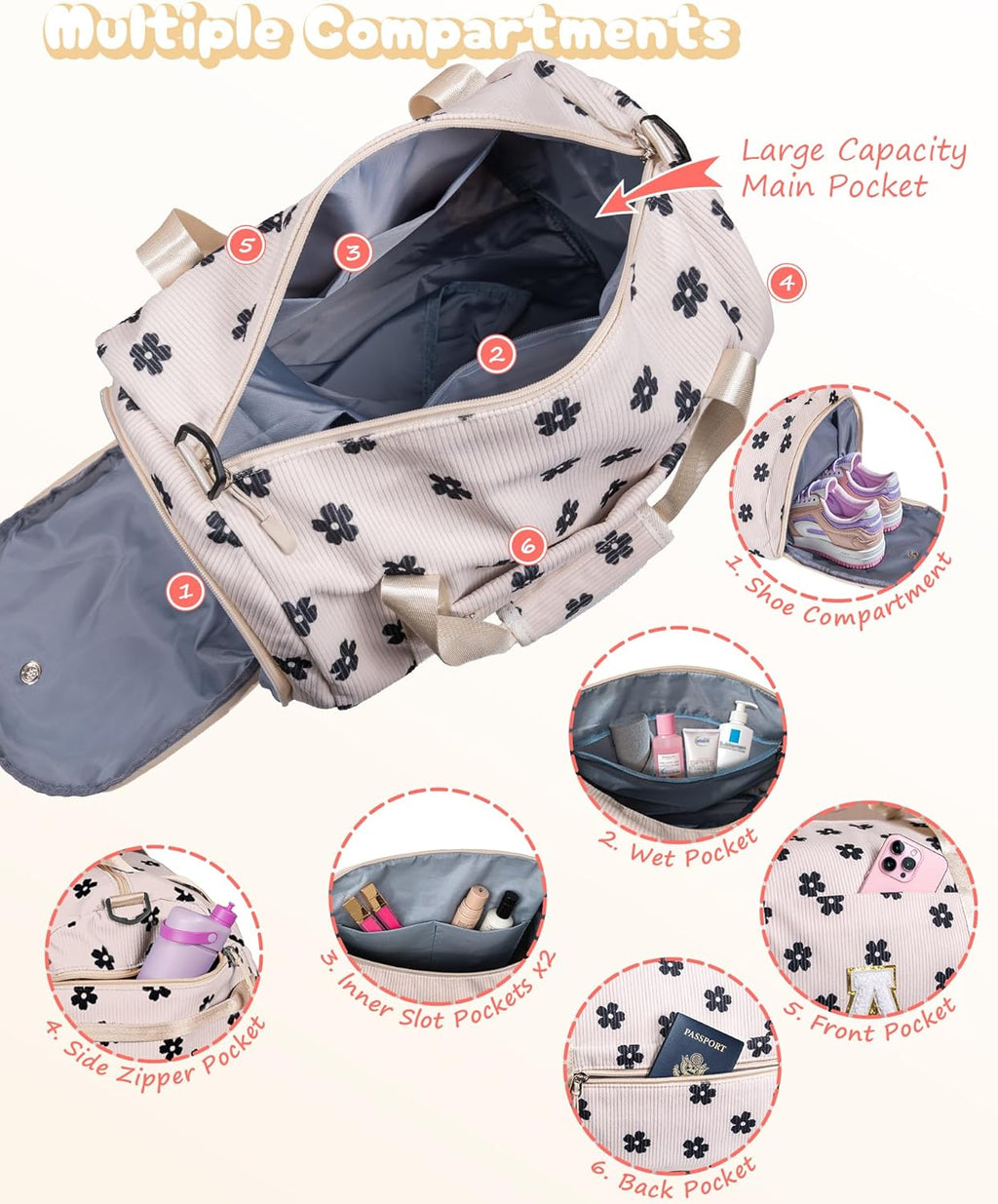 Trip Essentials for Teenager, Girls Gym Bag, Kids Personalized Overnight Duffel Bags with Shoe Compartment, Customized Travel Duffle with Toiletry Bag, Sister Birthday Gifts (Letter Y)